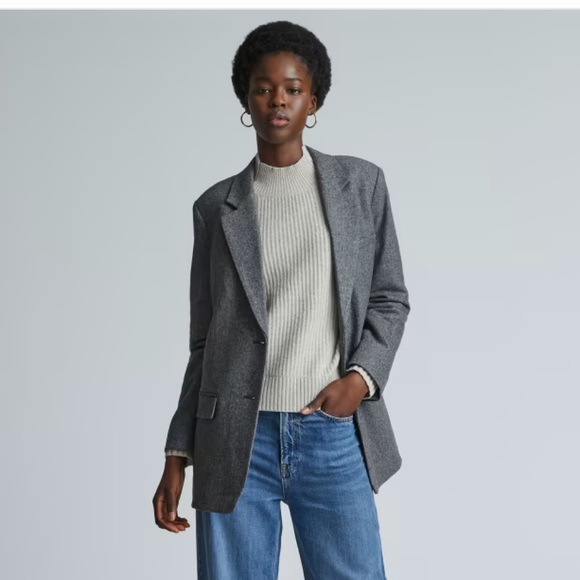 EVERLANE Italian Wool Oversized Blazer size 00 grey herringbone 🖤 - Picture 1 of 8
